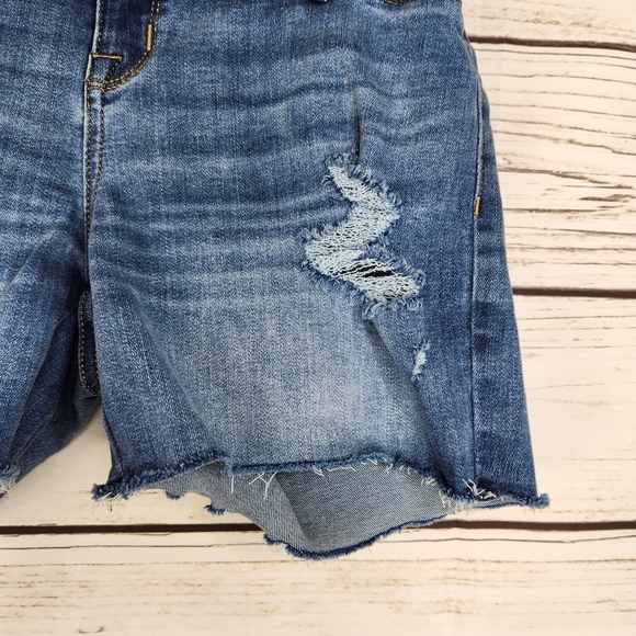Isabel Maternity Denim Midi Short Distressed Shorts Size 00 - Picture 3 of 10